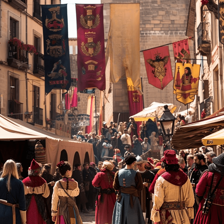 Fiesta medieval de las Bodas de Isabel de Segura en Teruel, llena de color y tradición.